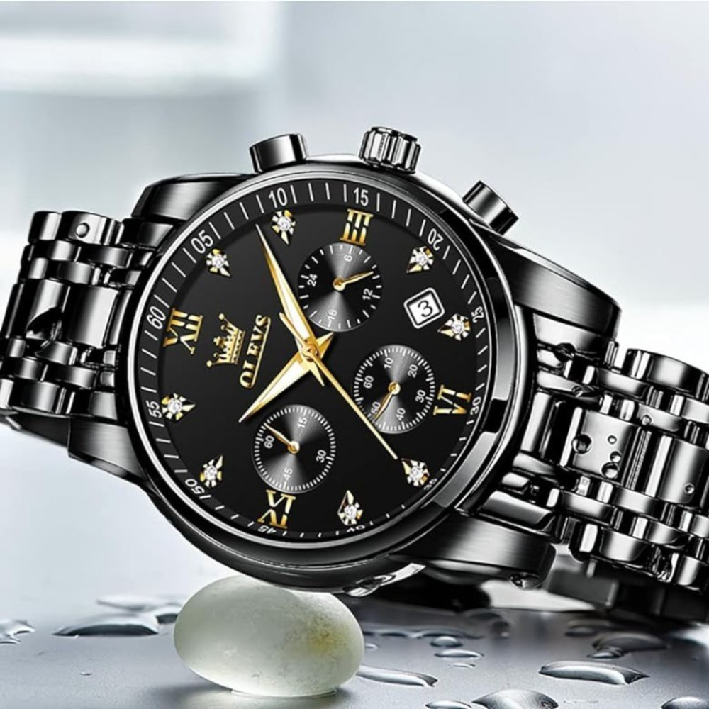OLEVS 2858 Men Watch Business Multi Time Zone Wristwatch Waterproof Feature Analog Date Watch Stainless Steel
