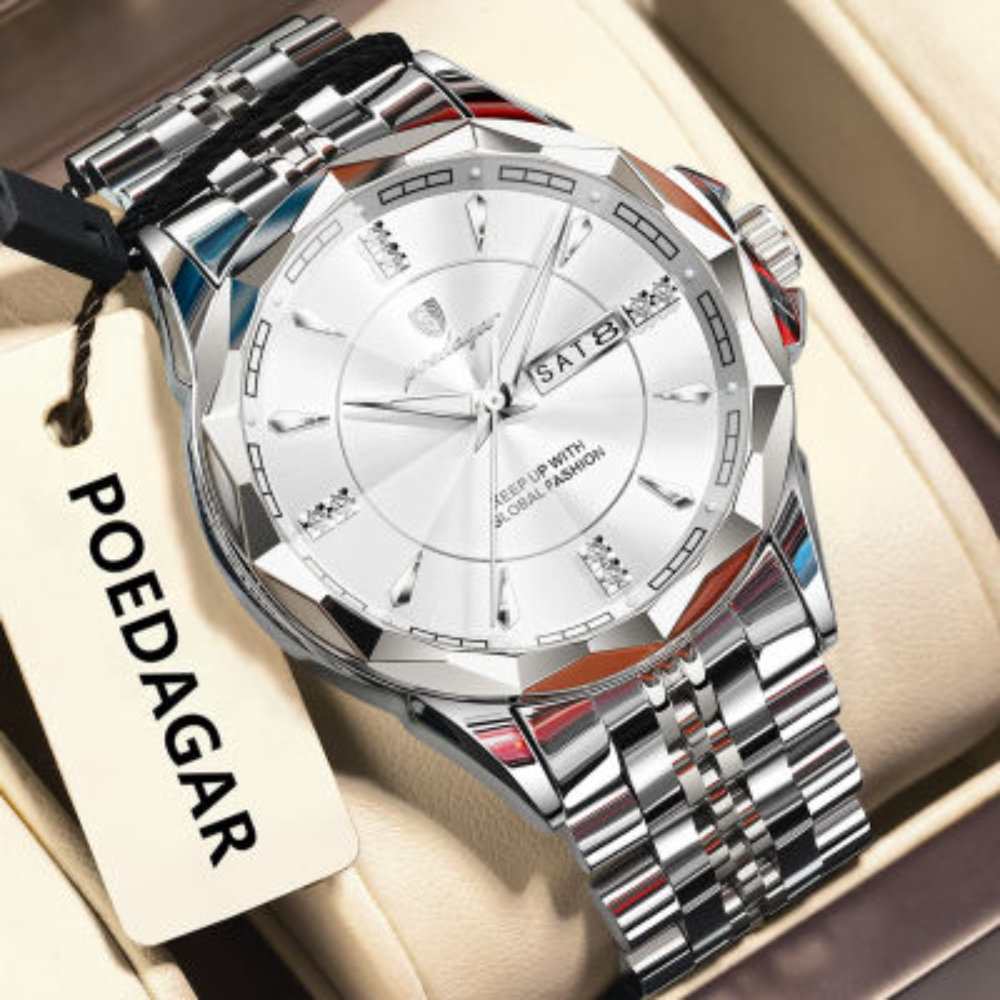 POEDAGAR 674 Watch for Man Elegant Date Week Waterproof Luminous Men Watch Quartz Stainless Steel Sports Men's Watches