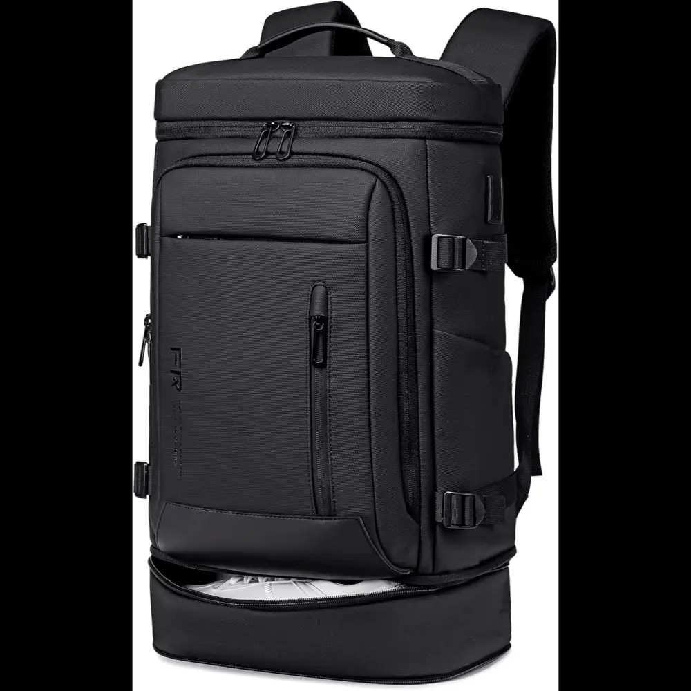 FENRUIEN 2199 Travel Backpack with Shoe Compartment, Water Resistant Backpack Carry On Luggage with USB Charging Port, Black