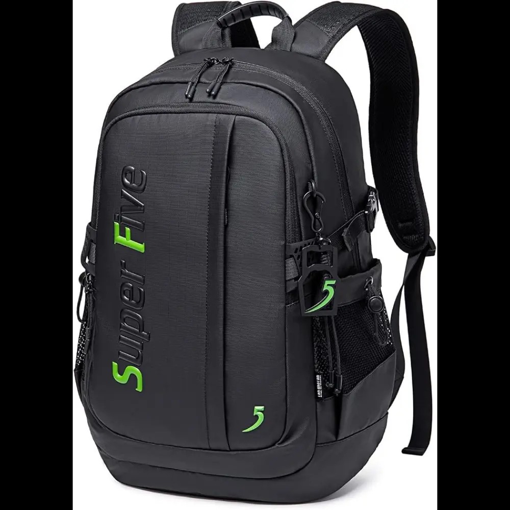 Super Five FB00514 30L Casual Travel Business School Backpack, 3 Compartments with Multiple Pockets, Padded Back, Ideal for Office, School, Travel - Black