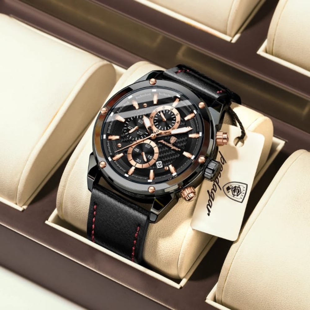 Poedagar 860 Multi-function Men's Quartz Watch Leather Strap Business Style Gentle Mature Six Hands Auto Date Waterproof Clock