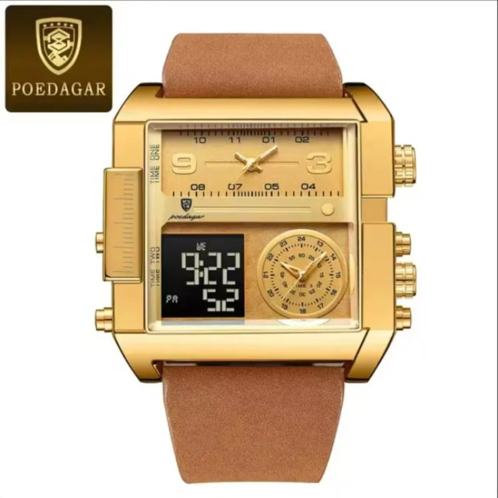 POEDAGAR 997 Luxury Man Big Dial Wristwatch Rectangle Waterproof Luminous Day Week Men Watch Digital Multifunction Men’s Watches