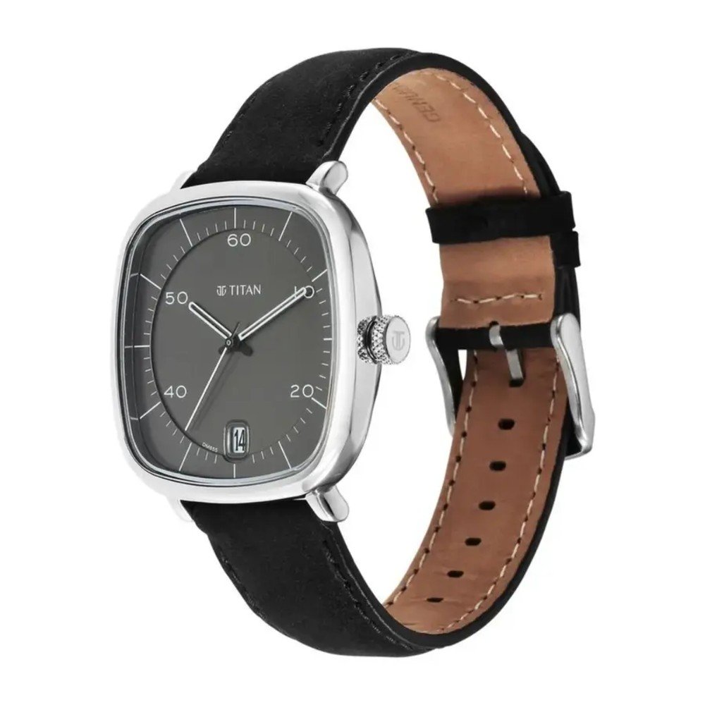 Titan Neo Curve Quartz Analog with Date Anthracite Dial Black Leather Strap Watch for Men 1885SL02