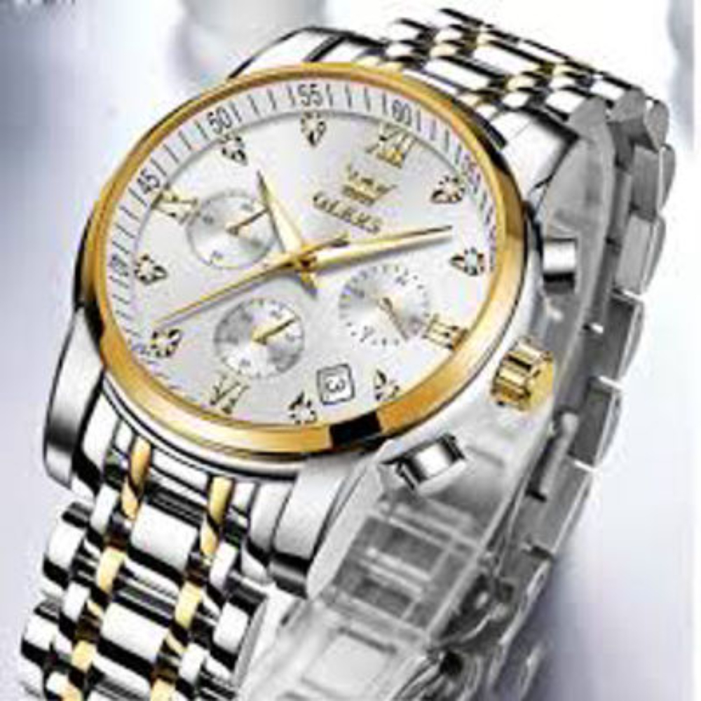 OLEVS 2858 Men Watch Business Multi Time Zone Wristwatch Waterproof Feature Analog Date Watch Stainless Steel