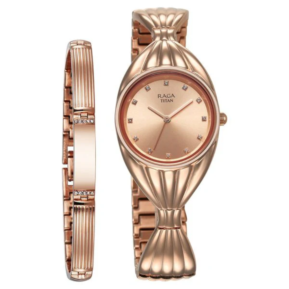 Titan Raga Memoirs Quartz Analog Rose Gold Dial With Rose Gold Metal Strap Watch For Women (95254WM01F)