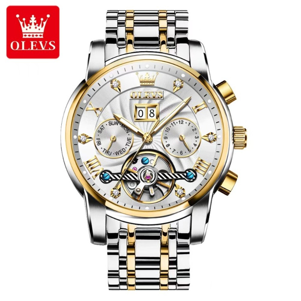 Olevs 9910 Fashion Mechanical Watch for Man Wateproof Stainless Steel luxury Business Luminous Automatic Watches Men