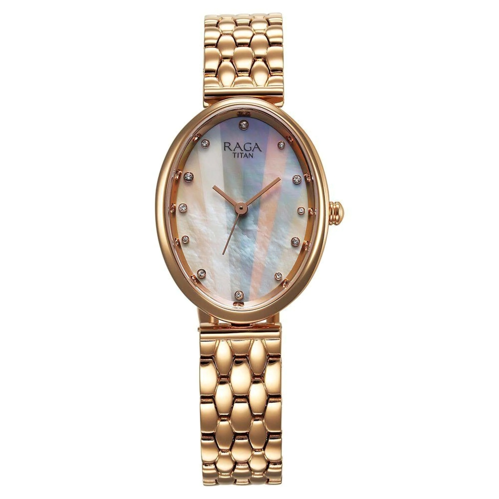 Titan Raga Memoirs Quartz Analog Mother Of Pearl Dial With Rose Gold Metal Strap Watch For Women - 95258WM01
