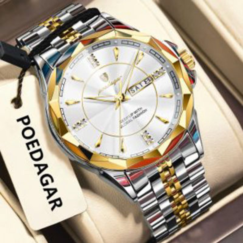 POEDAGAR 674 Watch for Man Elegant Date Week Waterproof Luminous Men Watch Quartz Stainless Steel Sports Men's Watches