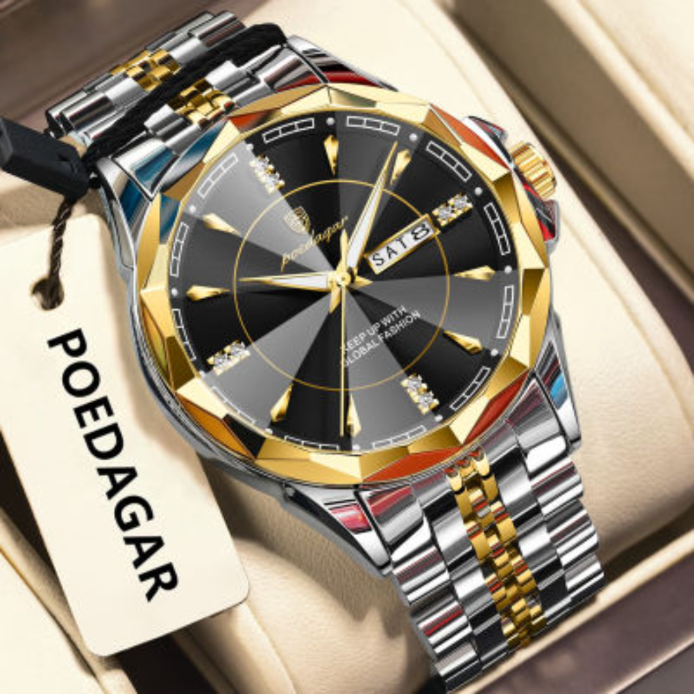POEDAGAR 674 Watch for Man Elegant Date Week Waterproof Luminous Men Watch Quartz Stainless Steel Sports Men's Watches
