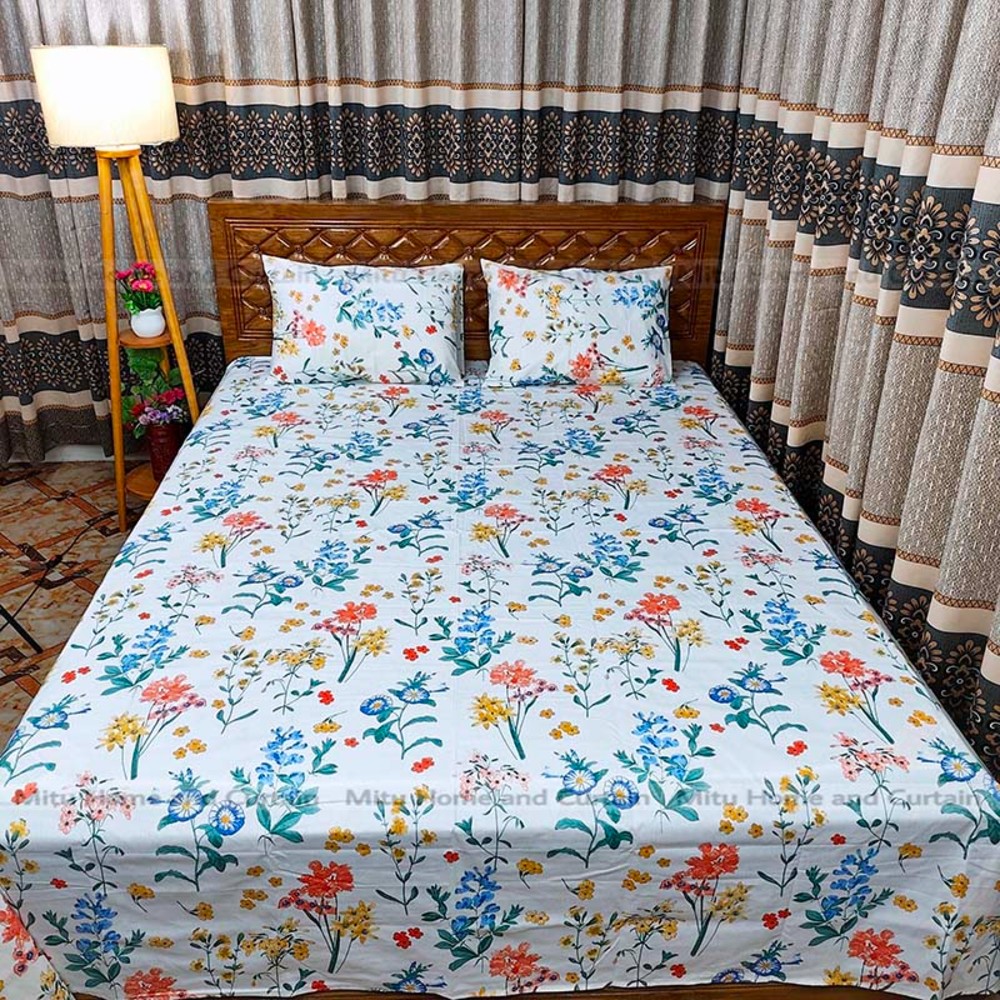 Primium King size Export Twill cotton Bedsheet with Pillow cover Chador set Export twill cotton 7.5×8.25feet Full cotton fabric