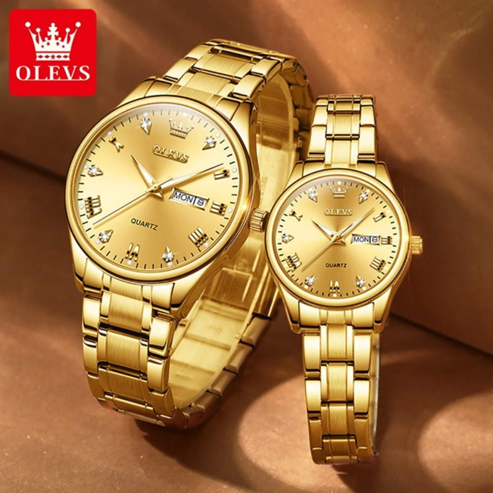 OLEVS Fashion Watches Couple Watch Stainless Steel Calendar Waterproof Business Quartz Watch For Men Women