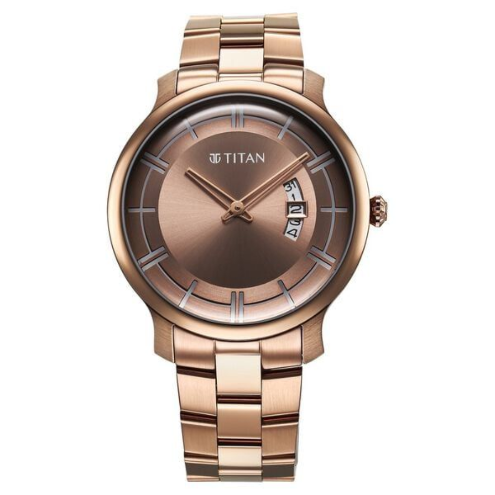 Titan Clasique Slim Quartz Analog with Date Coffee Brown Dial Stainless Steel Strap Watch For Men (90170QM02)