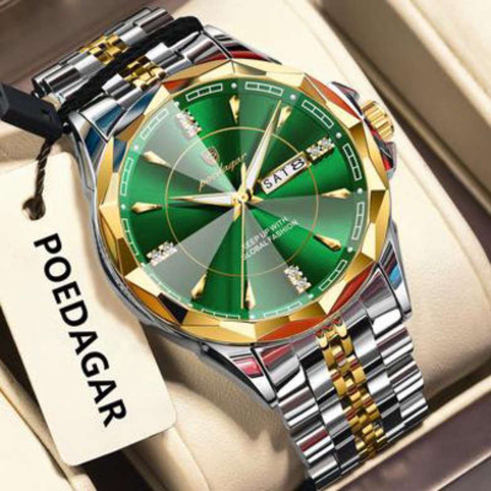 POEDAGAR 674 Watch for Man Elegant Date Week Waterproof Luminous Men Watch Quartz Stainless Steel Sports Men's Watches