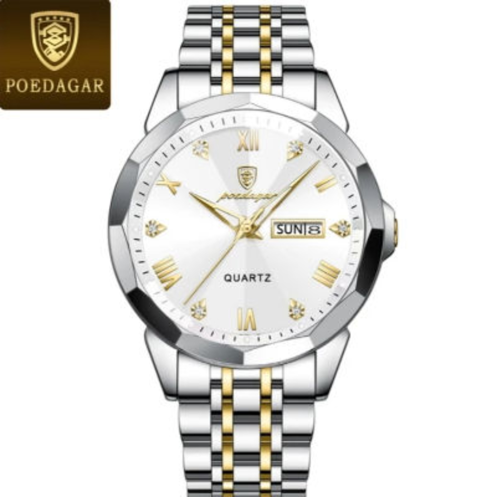 Poedagar 810 Luxury Watch For Men Waterproof Calendar Luminous Steel Band Wrist Watch Fashion Business Quartz
