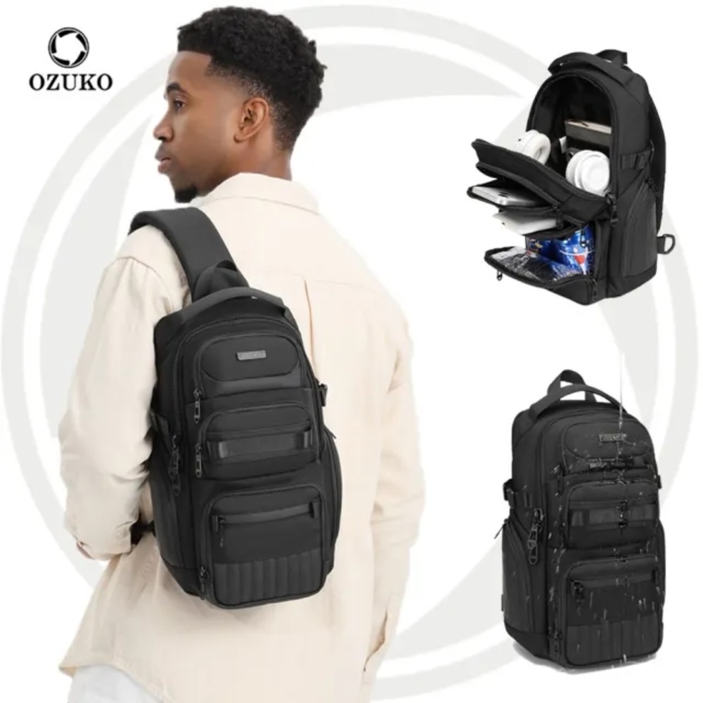 OZUKO 9807 2025 New Waterproof Small Sling Bag for Men Custom Logo Crossbody Shoulder Chest Bag Fashionable Zipper for Outdoor