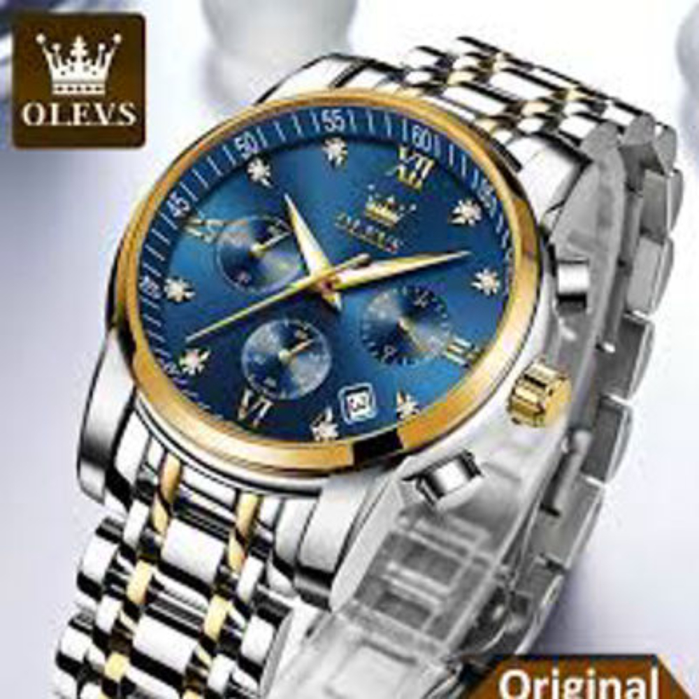 OLEVS 2858 Men Watch Business Multi Time Zone Wristwatch Waterproof Feature Analog Date Watch Stainless Steel