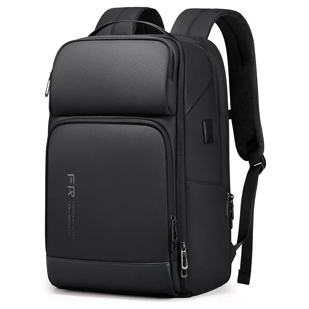 FENRUIEN 8289 17 Inch Travel Backpack for Men, Expandable Water Resistant Computer Backpack with USB Port, Black Laptop Bag for Business/College/Work