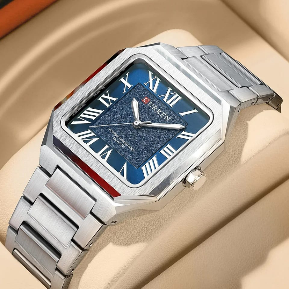 CURREN Vintage Square Design Dial with Roman Numeral Classic Business Dress Quartz Watch for Men with Luminous Hands 8482