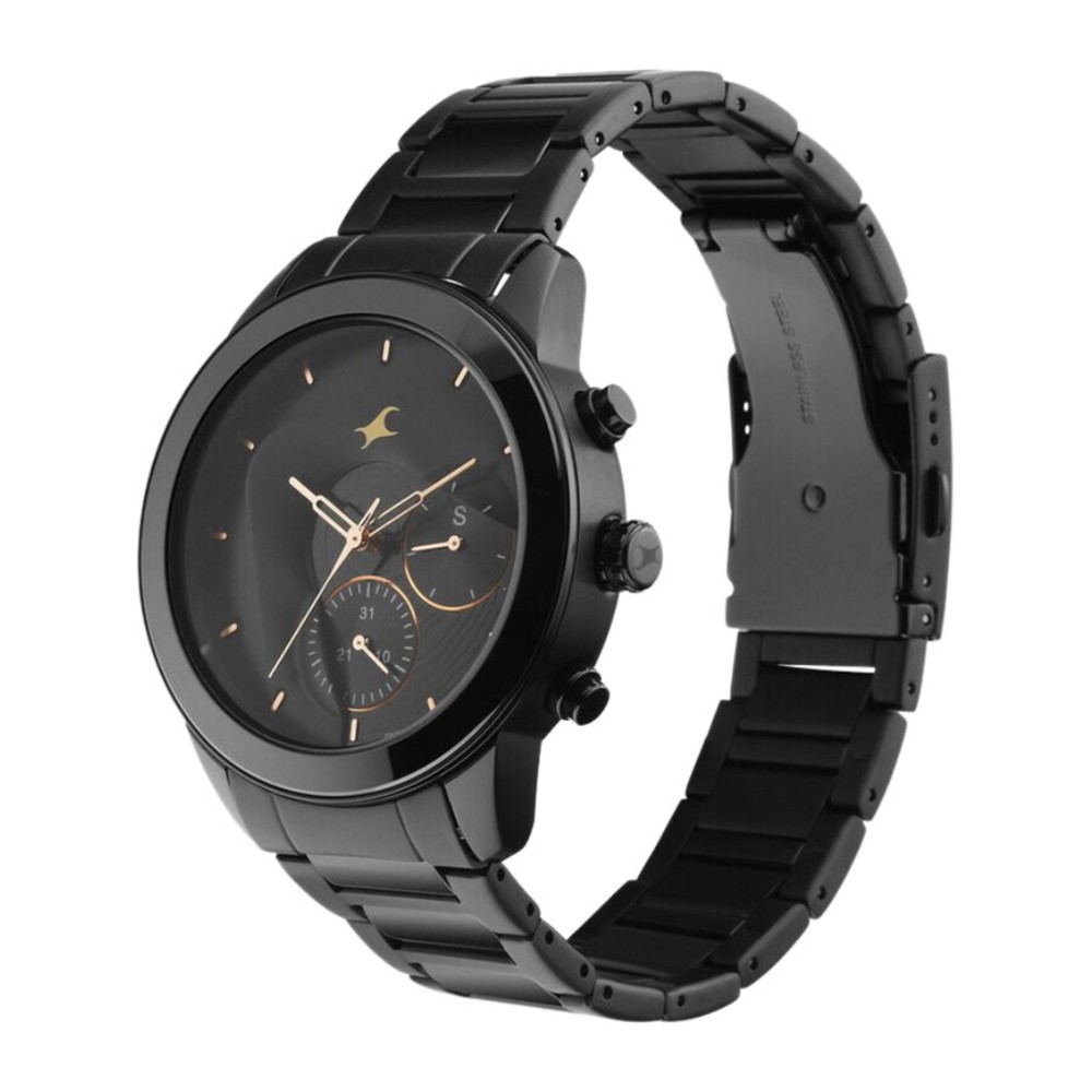Fastrack Tick Tock Quartz Multifunction Black Dial Black Stainless Steel Strap Watch for Girls - NT6225NM01