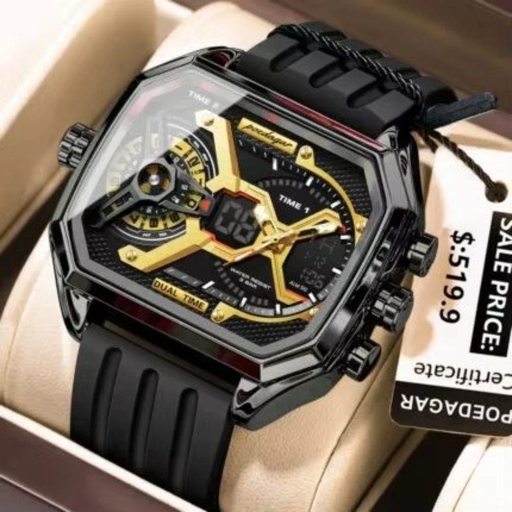 POEDAGAR 106 New Edgy Dual Display Silicone Strap Men’s Watch-BlackPOEDAGAR 106 New Edgy Dual Display Silicone Strap Men’s Watch-Black