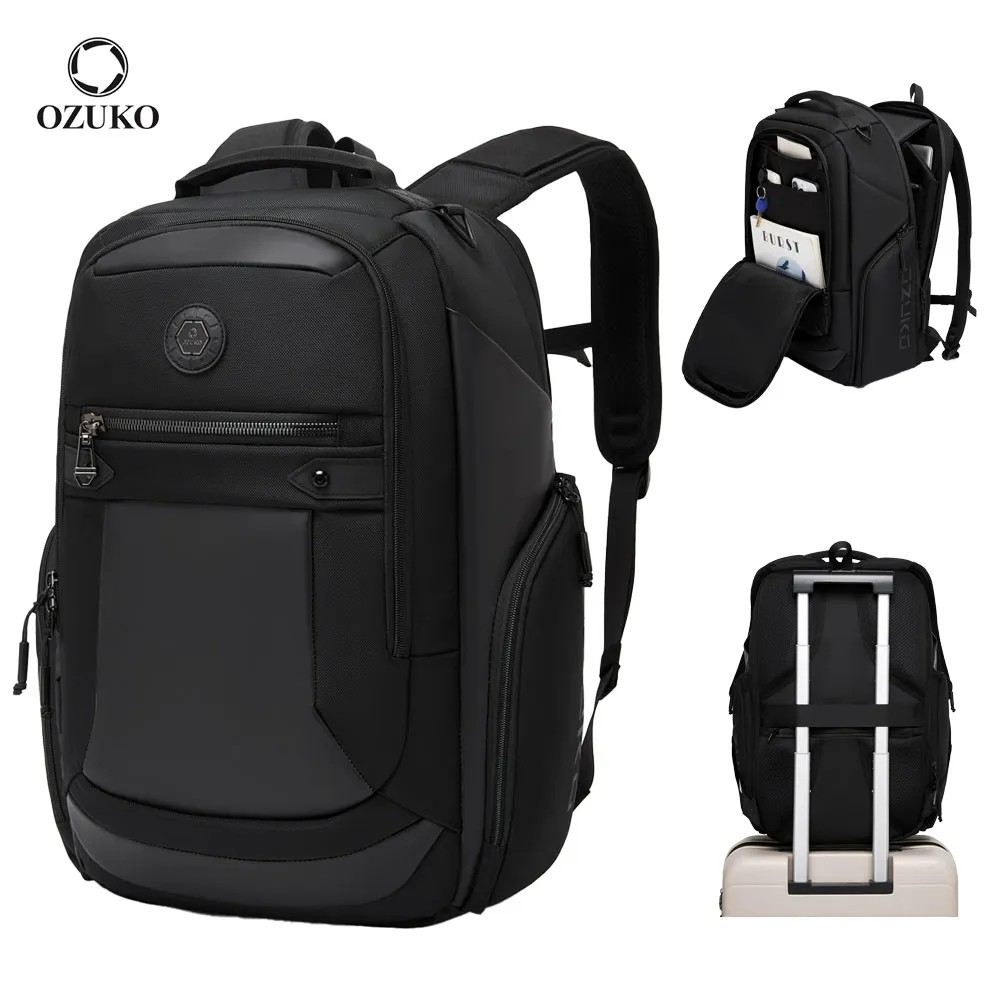 OZUKO 9919 Laptop Backpack 15.6 Inch Durable Waterproof Polyester Business Bag Multiple Compartments Ergonomic Travel Daypack