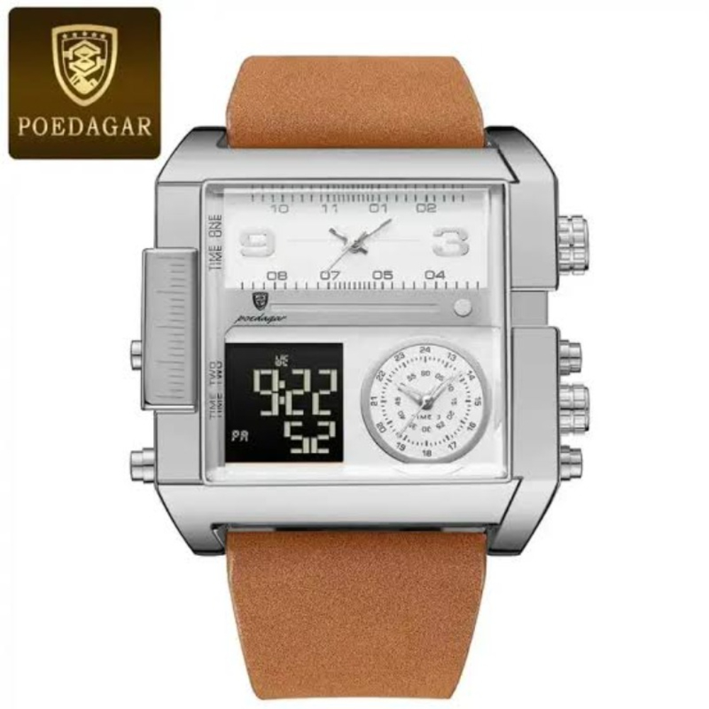 POEDAGAR 997 Luxury Man Big Dial Wristwatch Rectangle Waterproof Luminous Day Week Men Watch Digital Multifunction Men’s Watches