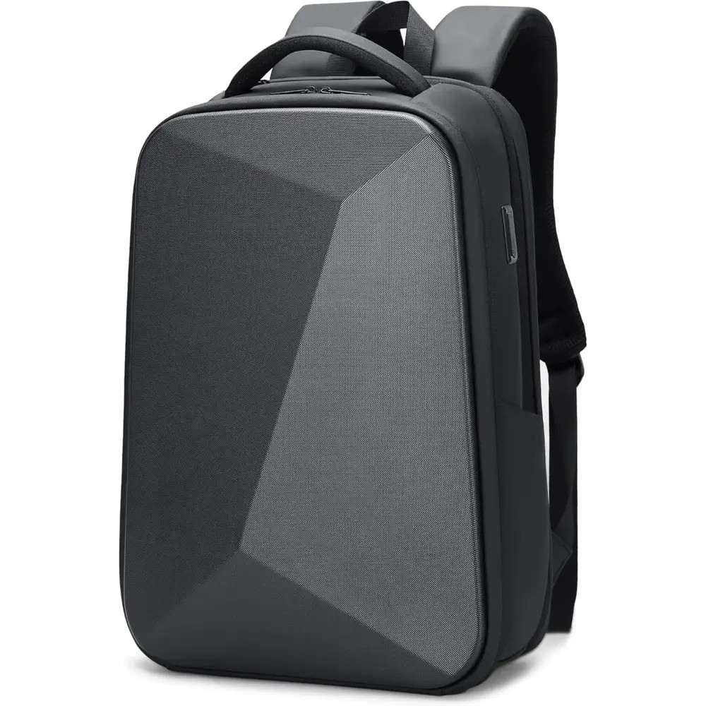 FENRUIEN 5013 Anti Theft Laptop Backpack for Men, Expandable Water Resistant Hardshell Backpack with USB Port, Black Business Travel Computer Bag 15.6 Inch