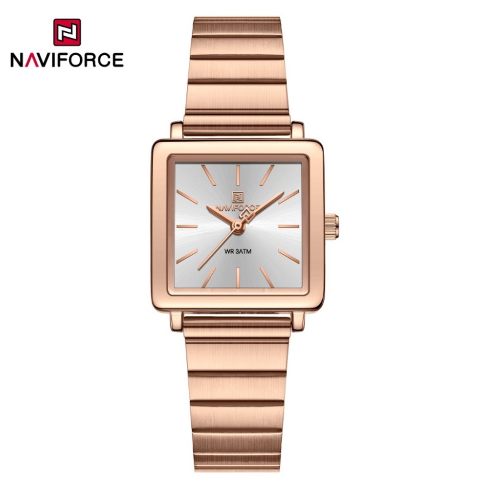 NAVIFORCE NF5048 Stylish Square Women’s Watch with Japanese Quartz Movement and Stainless Steel Strap
