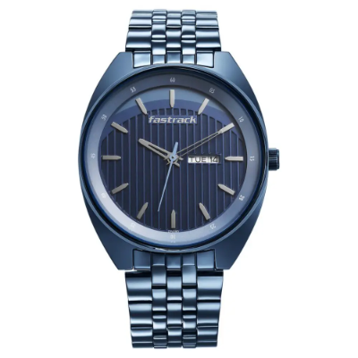Fastrack Snob X Blue Dial Metal Strap Watch for Men (3292QM01)
